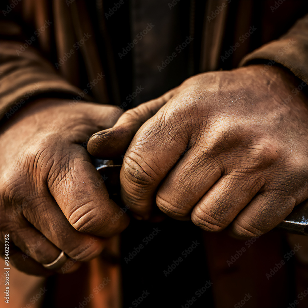 Fototapeta premium Man's working hands dirty with callus