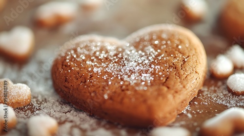 Heart-shaped gingerbread cookie with sugar crystals
