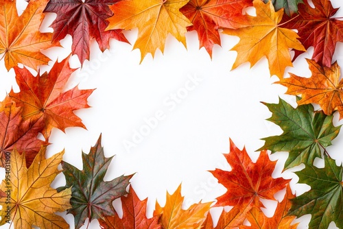 Autumn Maple Leaves Flat Lay White Background created with Generative AI