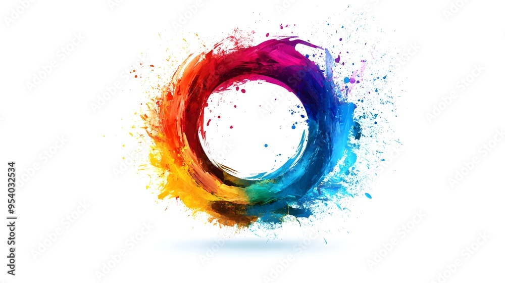 Colorful paint splashes in the shape of an O, creating a circular design with vibrant hues Colorful paint splashes in the shape of an O, creating a circular design with vibrant hues