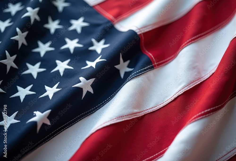 Closeup of American Flag with Waving Stripes and Stars Closeup of American Flag with Waving Stripes and Stars