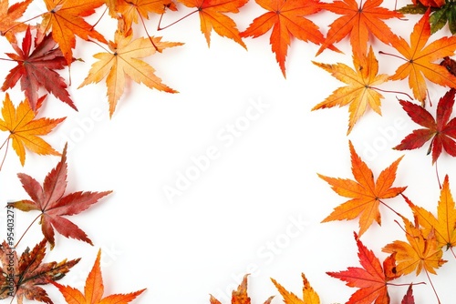 Autumn Maple Leaves Flat Lay White Background created with Generative AI