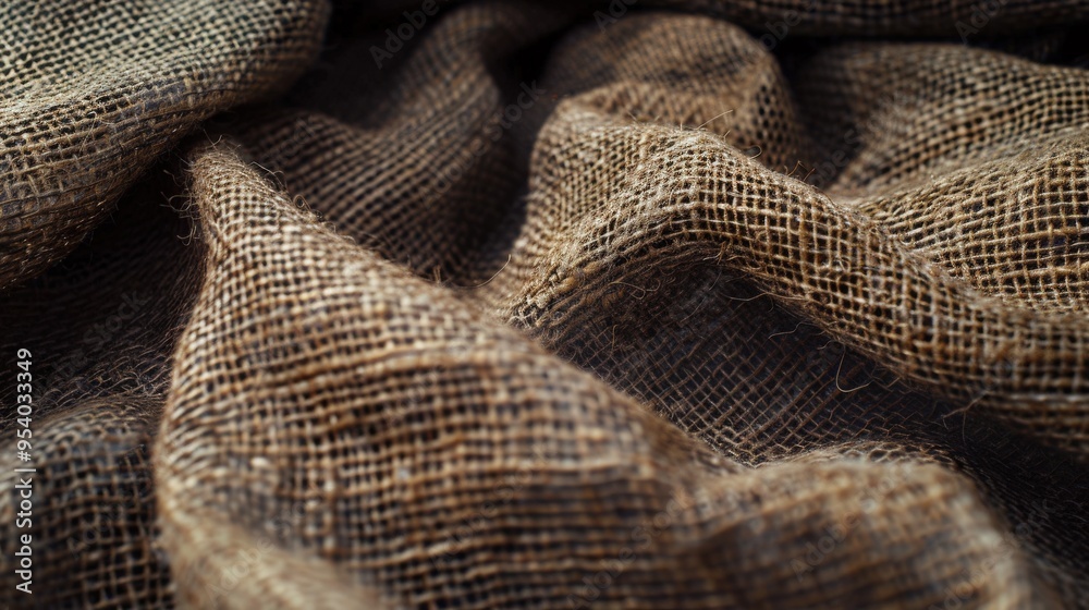 Fototapeta premium Burlap Retro Style Background: Close up of Woven Fabric Texture in Dark Brown