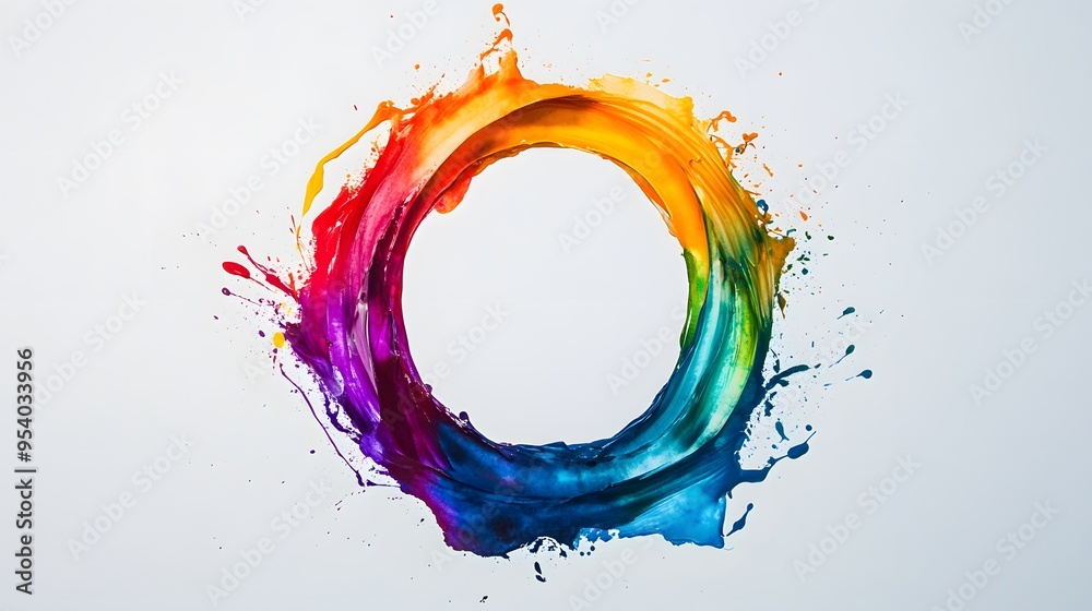 Colorful paint splashes in the shape of an O, creating a circular design with vibrant hues Colorful paint splashes in the shape of an O, creating a circular design with vibrant hues