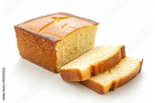 Butter Cake. Moist Sliced Cake from Bakery, Isolated on White Background