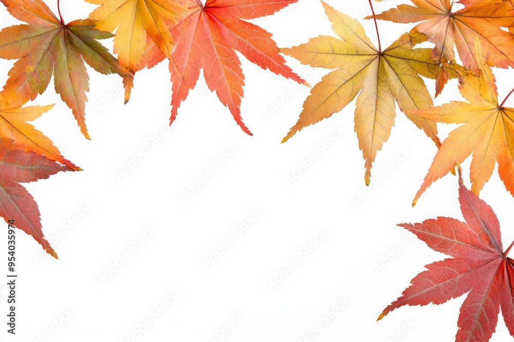 Autumn Maple Leaves Flat Lay White Background created with Generative AI Autumn Maple Leaves Flat Lay White Background created with Generative AI