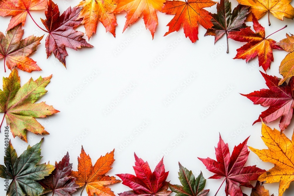 Autumn Maple Leaves Flat Lay White Background created with Generative AI Autumn Maple Leaves Flat Lay White Background created with Generative AI