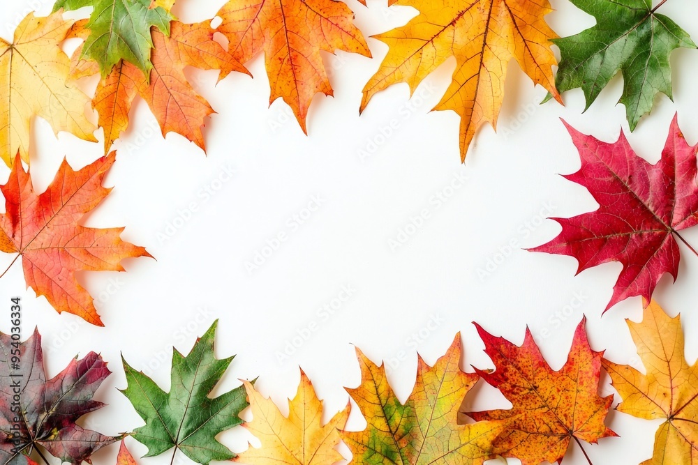 Autumn Maple Leaves Flat Lay White Background created with Generative AI Autumn Maple Leaves Flat Lay White Background created with Generative AI