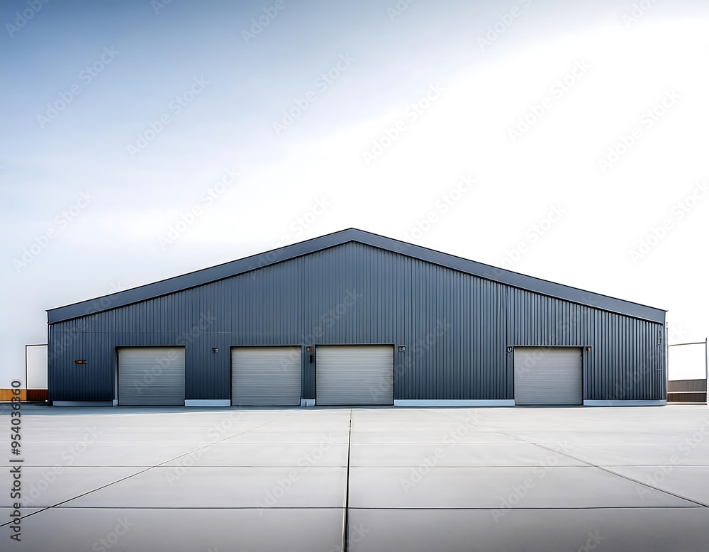 Obraz premium clean warehouse building exterior minimal design white background