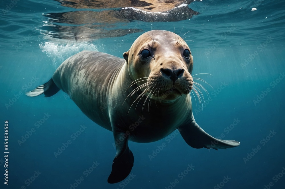 Obraz premium A beautiful shot of a sea lion under the water