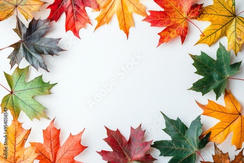 Autumn Maple Leaves Flat Lay White Background created with Generative AI