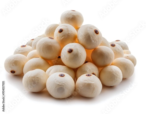 heap puffed lotus seed makhana isolated white background photo