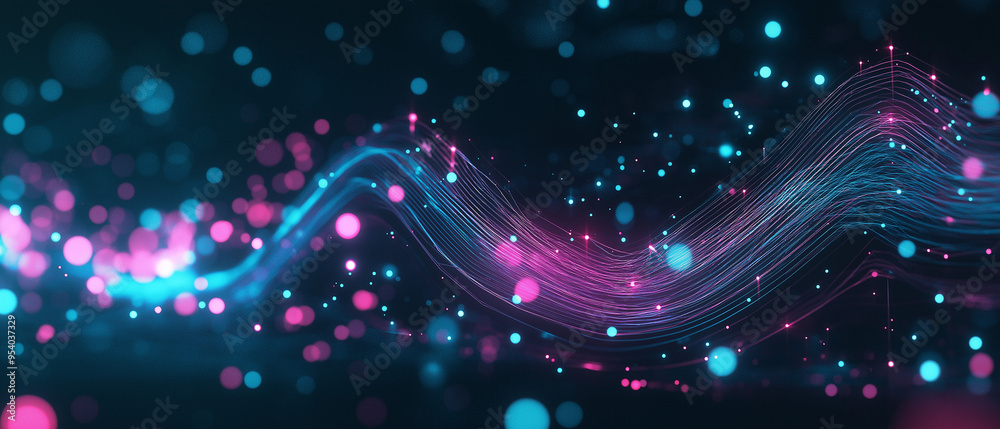 A futuristic line graph in a dark space, with neon lights and pulsing nodes representing data points A futuristic line graph in a dark space, with neon lights and pulsing nodes representing data points