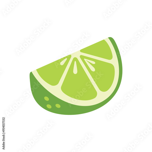 Green-colored citrus fruit of the lime. Isolated single sliced lime icon design.