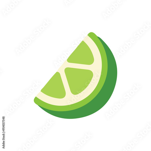 Green-colored citrus fruit of the lime. Isolated single sliced lime icon design.