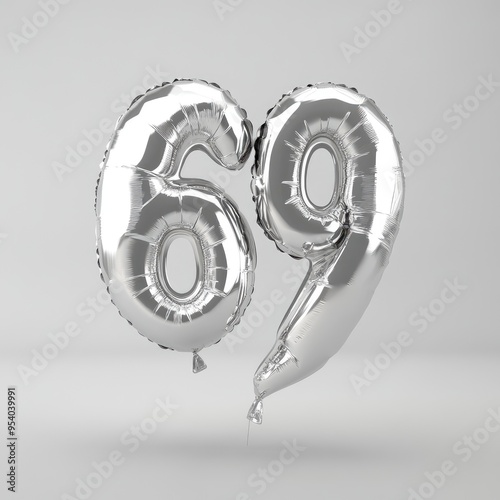 Silver balloon in the shape of number 69