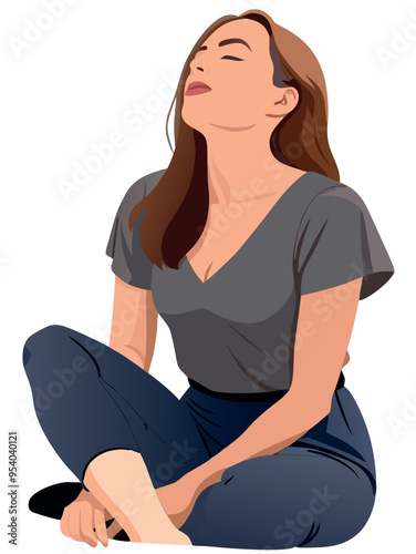 Beautiful young woman closing her eyes and taking a deep breath of fresh air-