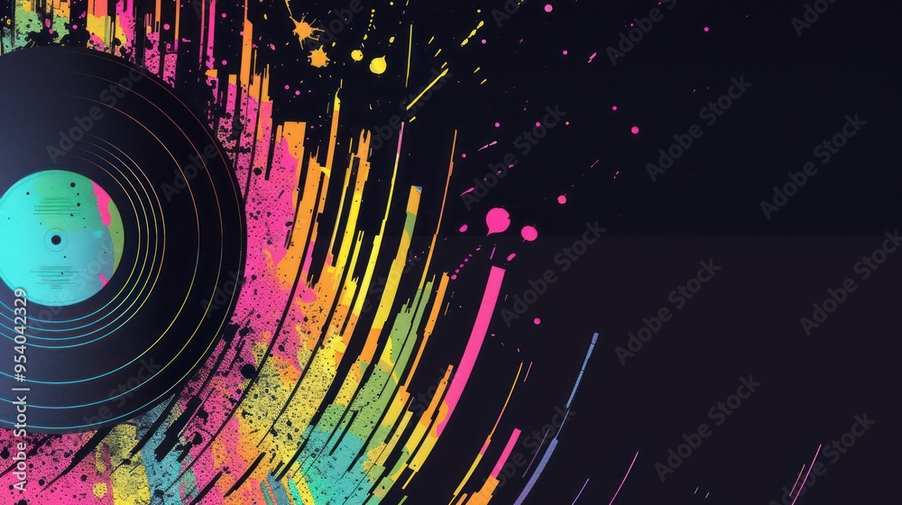 Obraz premium Vinyl Record with Colorful Abstract Splashes