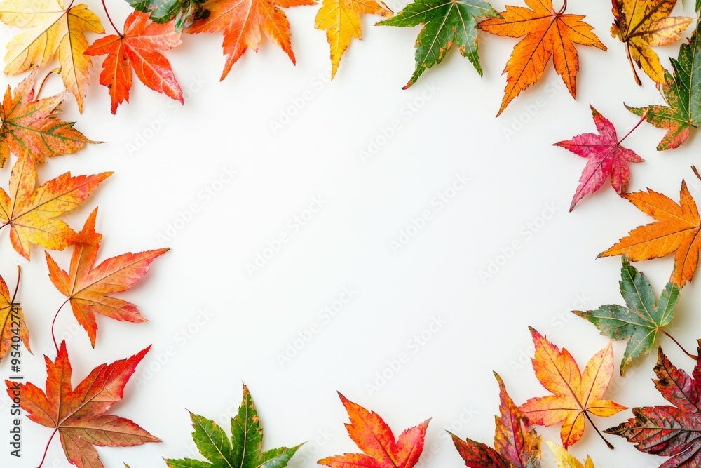 Autumn Maple Leaves Flat Lay White Background created with Generative AI Autumn Maple Leaves Flat Lay White Background created with Generative AI