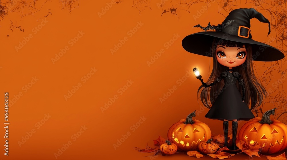 witch in hat with pumpkin, lantern and autumn leaves during halloween on black textured fire background, letterhead, postcard, background, template,photo, vector , illustration witch in hat with pumpkin, lantern and autumn leaves during halloween on black textured fire background, letterhead, postcard, background, template,photo, vector , illustration