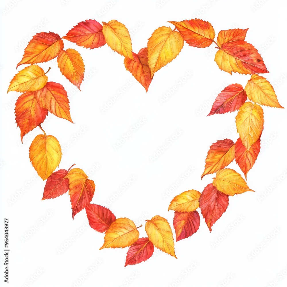 Obraz premium frame in the form of a heart of autumn colorful leaves on white background, vector illustration