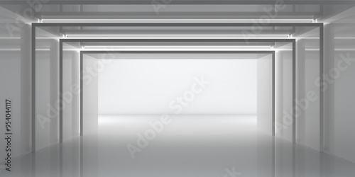 White clean empty interior space room studio background wall. 3d render.