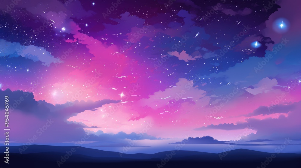 A vibrant, dreamy sky filled with stars and colorful clouds, creating a serene and enchanting atmosphere. A vibrant, dreamy sky filled with stars and colorful clouds, creating a serene and enchanting atmosphere.