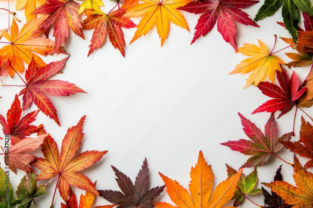 Autumn Maple Leaves Flat Lay White Background created with Generative AI Autumn Maple Leaves Flat Lay White Background created with Generative AI