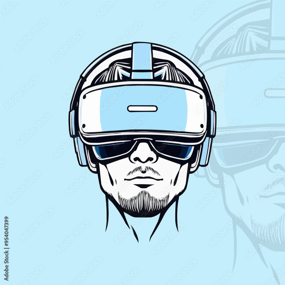 Virtual Reality Goggles. Vector illustration of a guy using virtual reality glasses. Vintage VR Mascot logo design Virtual Reality Goggles. Vector illustration of a guy using virtual reality glasses. Vintage VR Mascot logo design