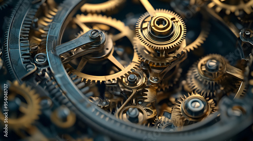 An intricate steampunk clockwork machine in motion. photo