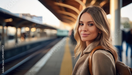 Junge Frau am Bahnhof photo