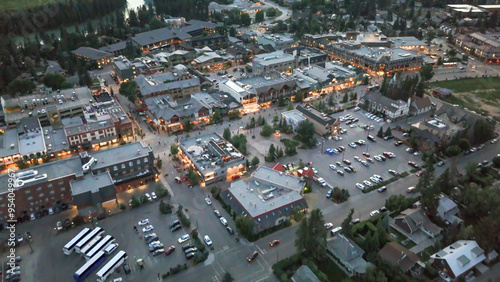 Aerial view of Banff Town at night, Alberta