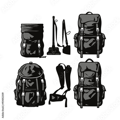 Camping Backpack Silhouette set items clipart