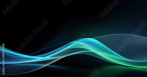 A smooth, flowing abstract design featuring vibrant blue and green waves against a dark background, ideal for digital art or backgrounds.