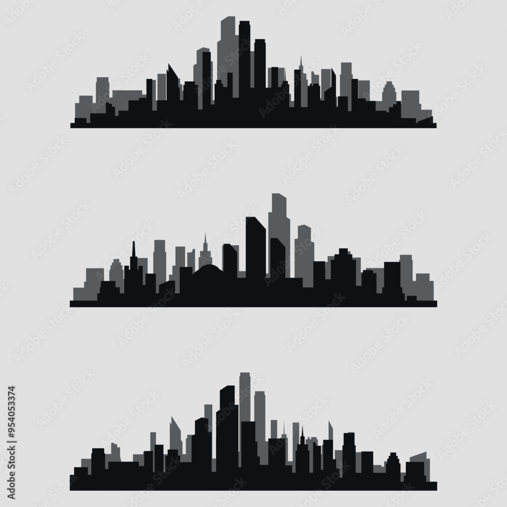 A set of silhouettes of the city skyline. Vector on a gray background A set of silhouettes of the city skyline. Vector on a gray background