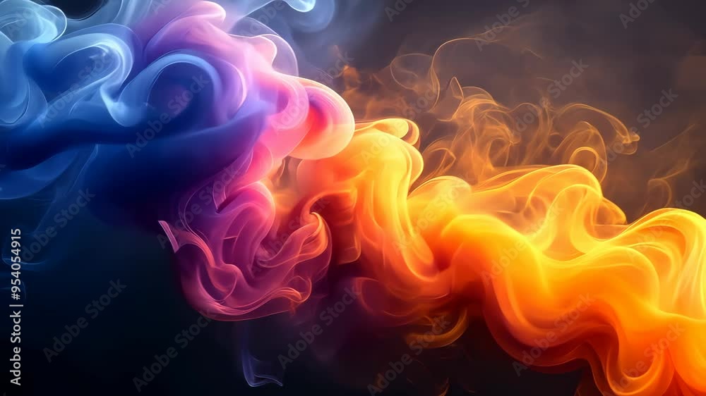Colorful smoke swirling in dark background, abstract art concept Colorful smoke swirling in dark background, abstract art concept