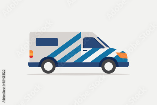  Graphic of a branded company vehicle with a subtle vector art illustration