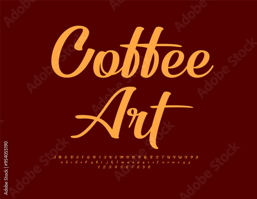 Vector beautiful label Coffee Art. Modern Calligraphic Font. Decorative Alphabet Letters and Numbers set.