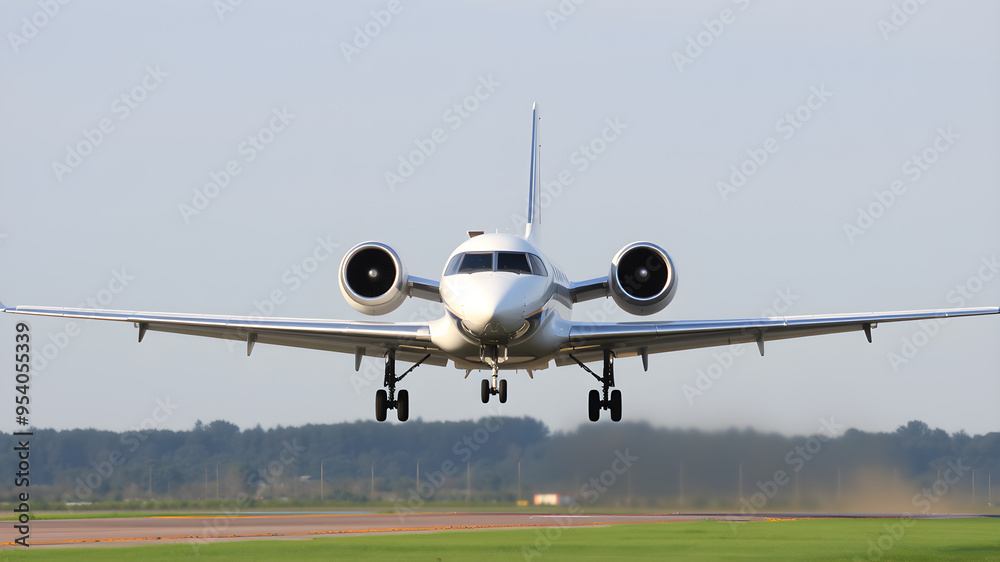 Naklejka premium Modern aircraft getting ready to land. Generative AI