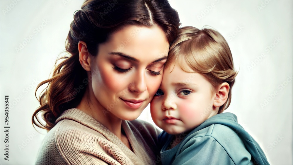 Pastel portrait, a mother and child in a tender embrace, a warm and loving tribute to women's nurturing role on International Women's Daypring blossoms Pastel portrait, a mother and child in a tender embrace, a warm and loving tribute to women's nurturing role on International Women's Daypring blossoms