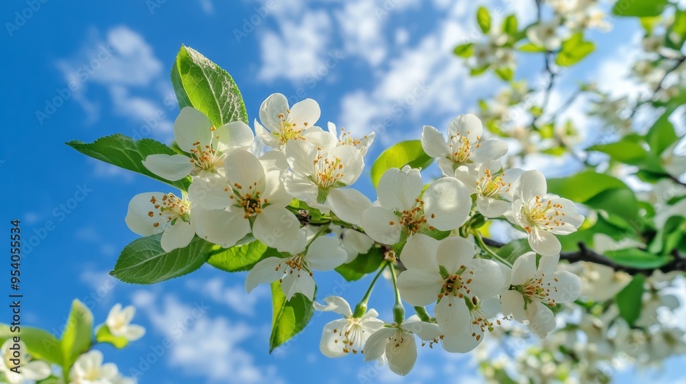 Blossoms on tree, blue sky. Blossoms on tree, blue sky.