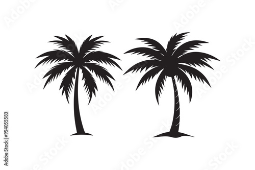 Coconut Palm tree silhouette vector illustration, Coconut tree silhouette, coconut tree silhouette png