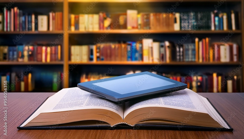 A paper book and an electronic book together in the library A paper book and an electronic book together in the library