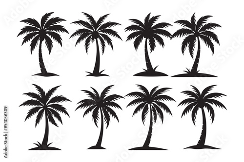 Coconut Palm tree silhouette vector illustration, Coconut tree silhouette, coconut tree silhouette png