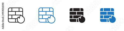 Fire wall icon Vector set outline