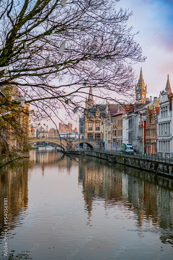 Naklejka premium Christmas morning in Ghent, Belgium