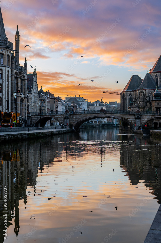 Fototapeta premium Christmas morning in Ghent, Belgium
