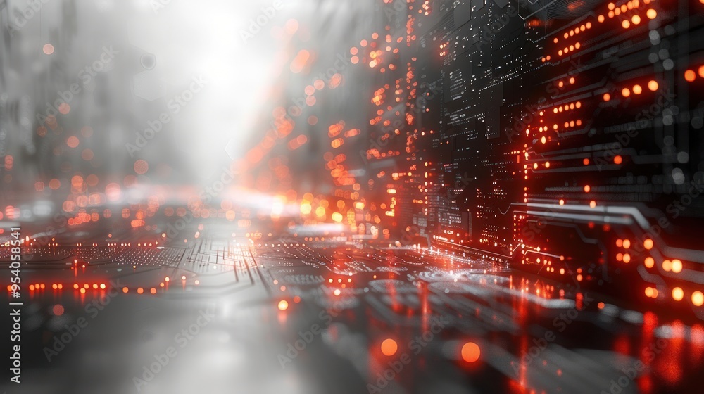 Obraz premium Abstract digital technology background featuring glowing neon patterns and circuitry