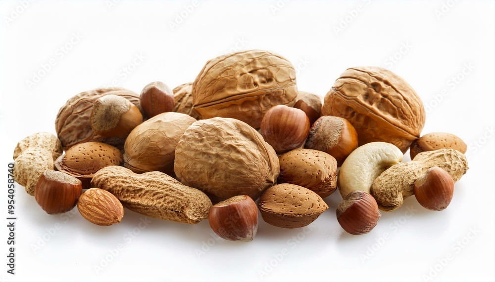 A bunch of nuts with a nutshell, different types, 