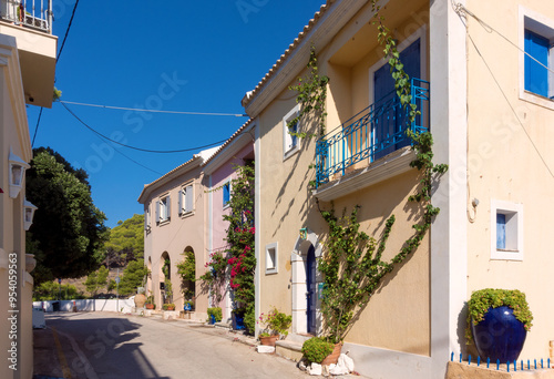 Beautiful architecture on the streets of Assos village, Kefalonia island, Greece